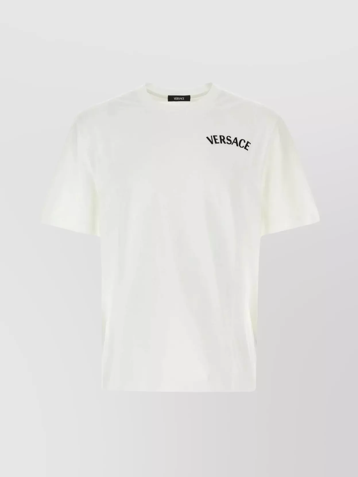 Shop Versace Ribbed Crew-neck Cotton T-shirt With Short Sleeves In Black
