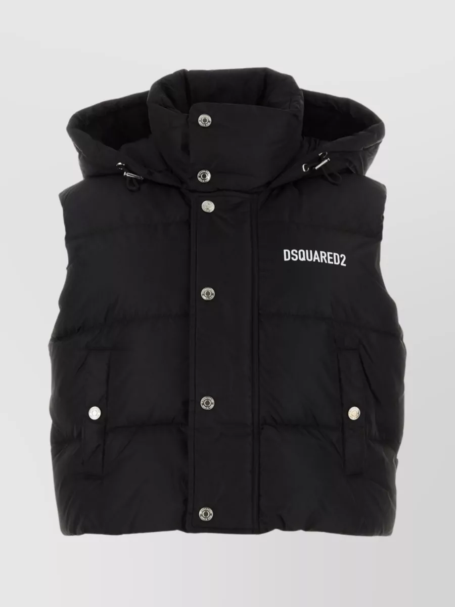 Shop Dsquared2 Quilted Hooded Sleeveless Vest In Black