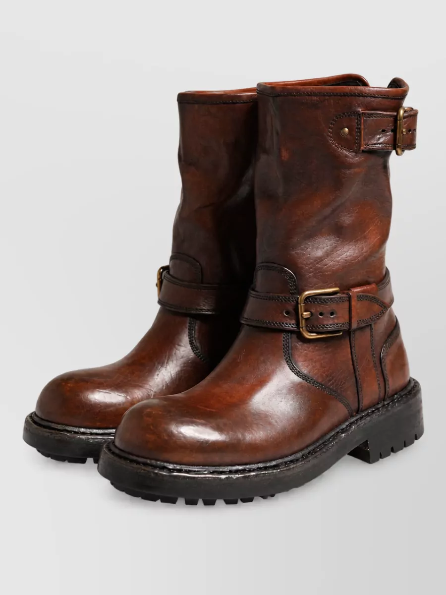 Dolce&Gabbana Leather Mid Calf Biker Boots