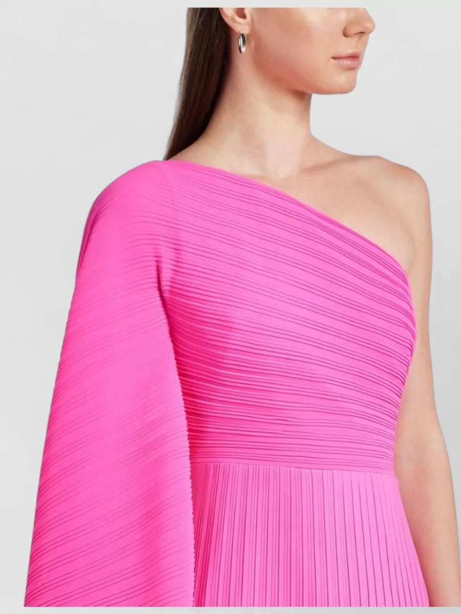 Solace London Ribbed One-Shoulder Long-Sleeve Midi Dress