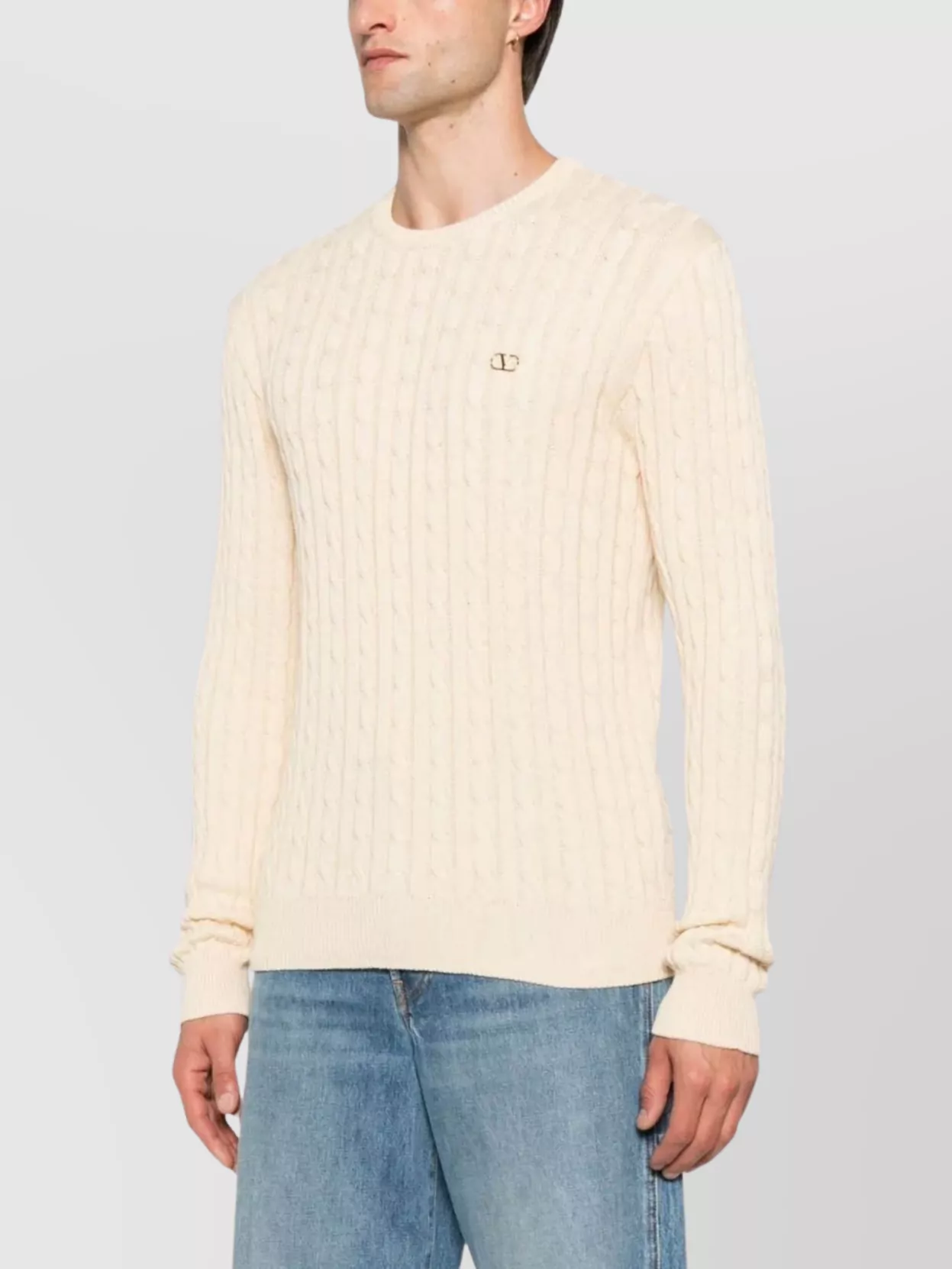 Valentino Garavani Vlogo Cable Knit Crewneck Sweater