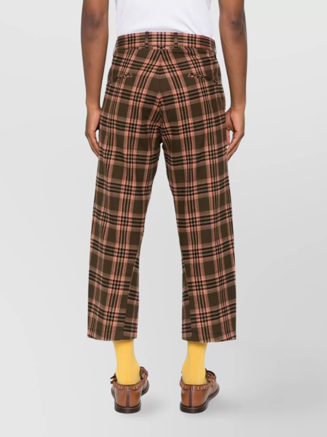 Moschino Cropped Plaid Trousers Belt Loops