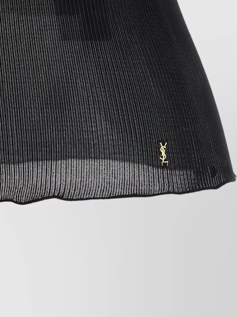 Saint Laurent Silk Ribbed Lace Trim Tank Top