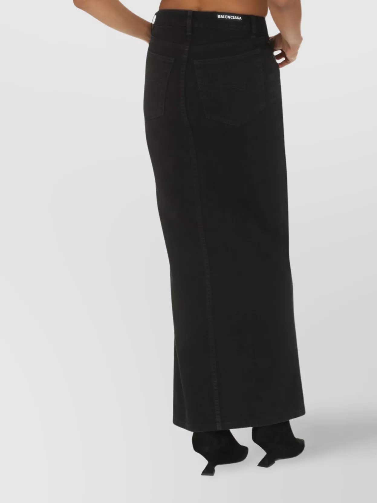 Shop Balenciaga Denim Skirt With Front Slit Hem