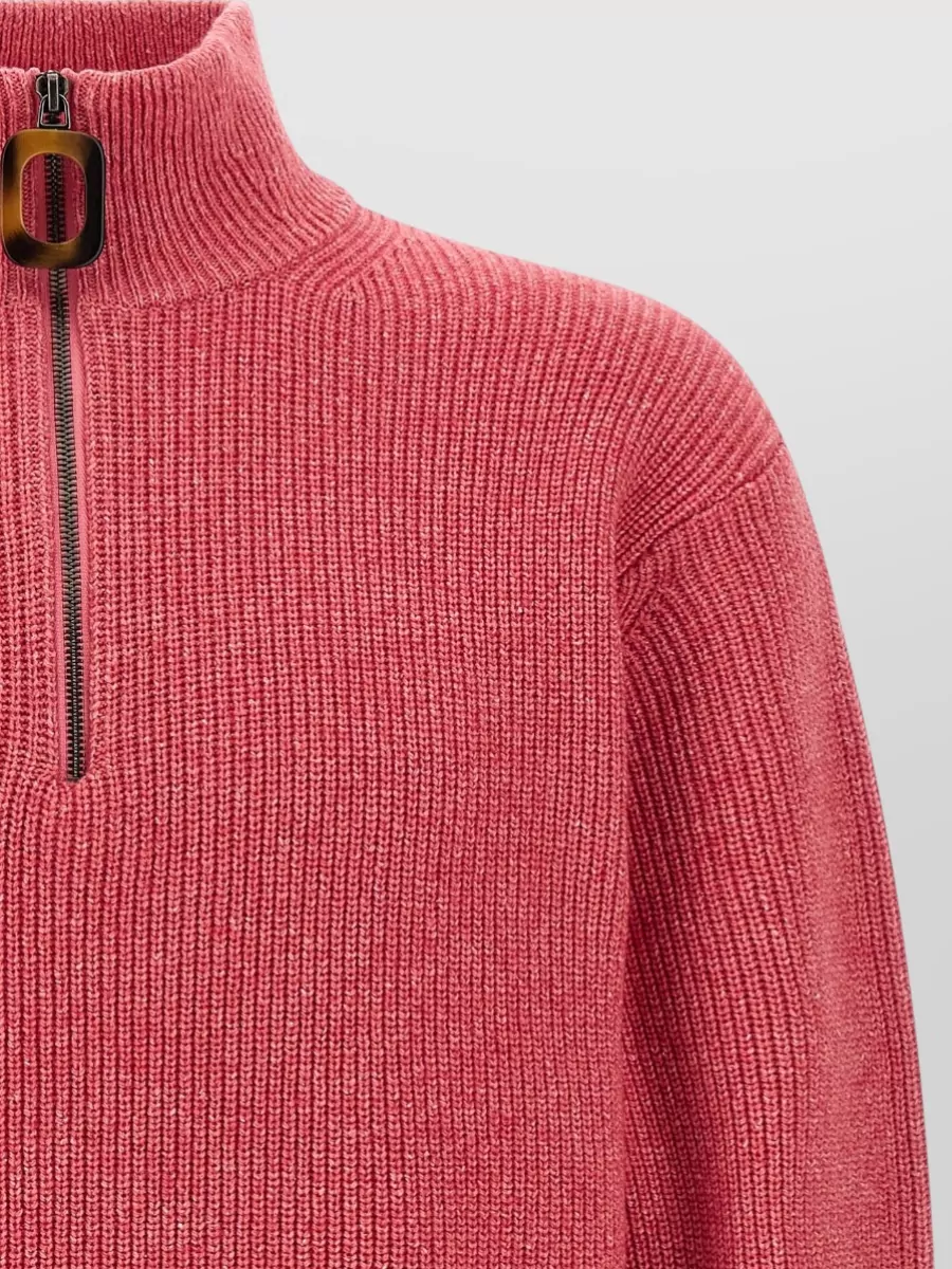 Jw Anderson High Collar Ribbed Knit Zip Sweater