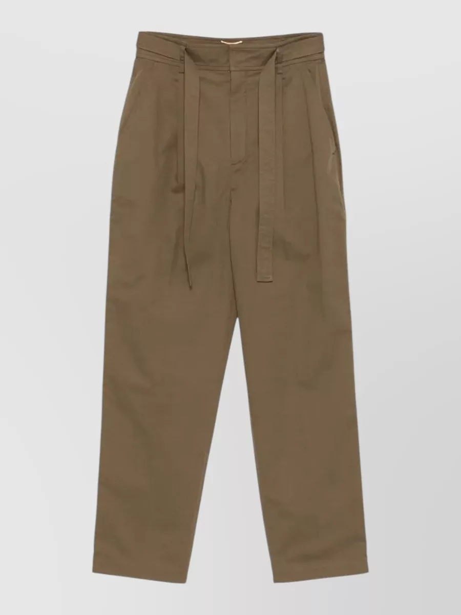 Saint Laurent cotton high-rise straight-leg belted trousers