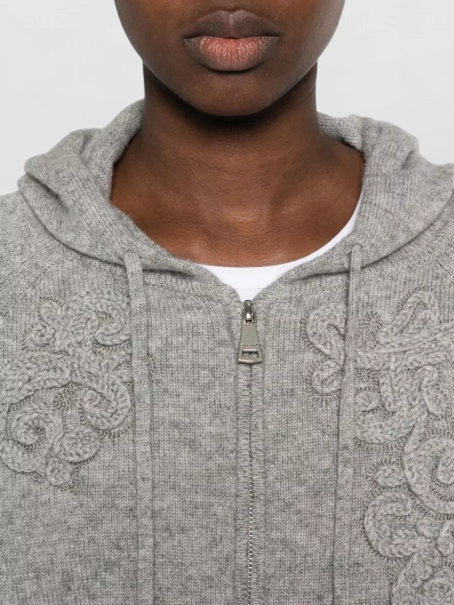 Ermanno Firenze Cashmere-Blend Floral-Embroidered Pointelle-Knit Hoodie