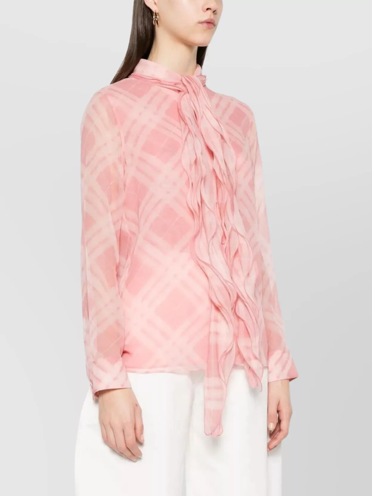 Burberry Check Silk Blouse With Ruffles