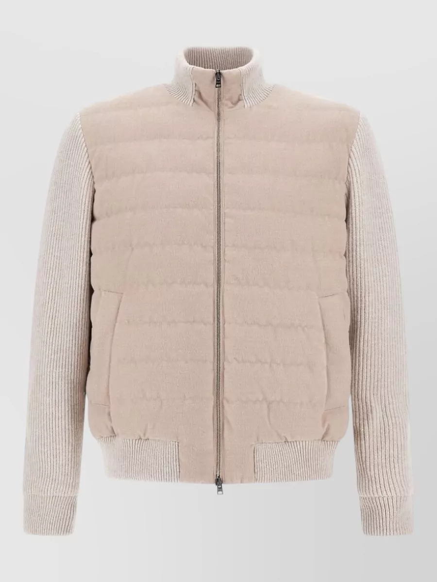 Herno down high collar long-sleeve ribbed puffer jacket