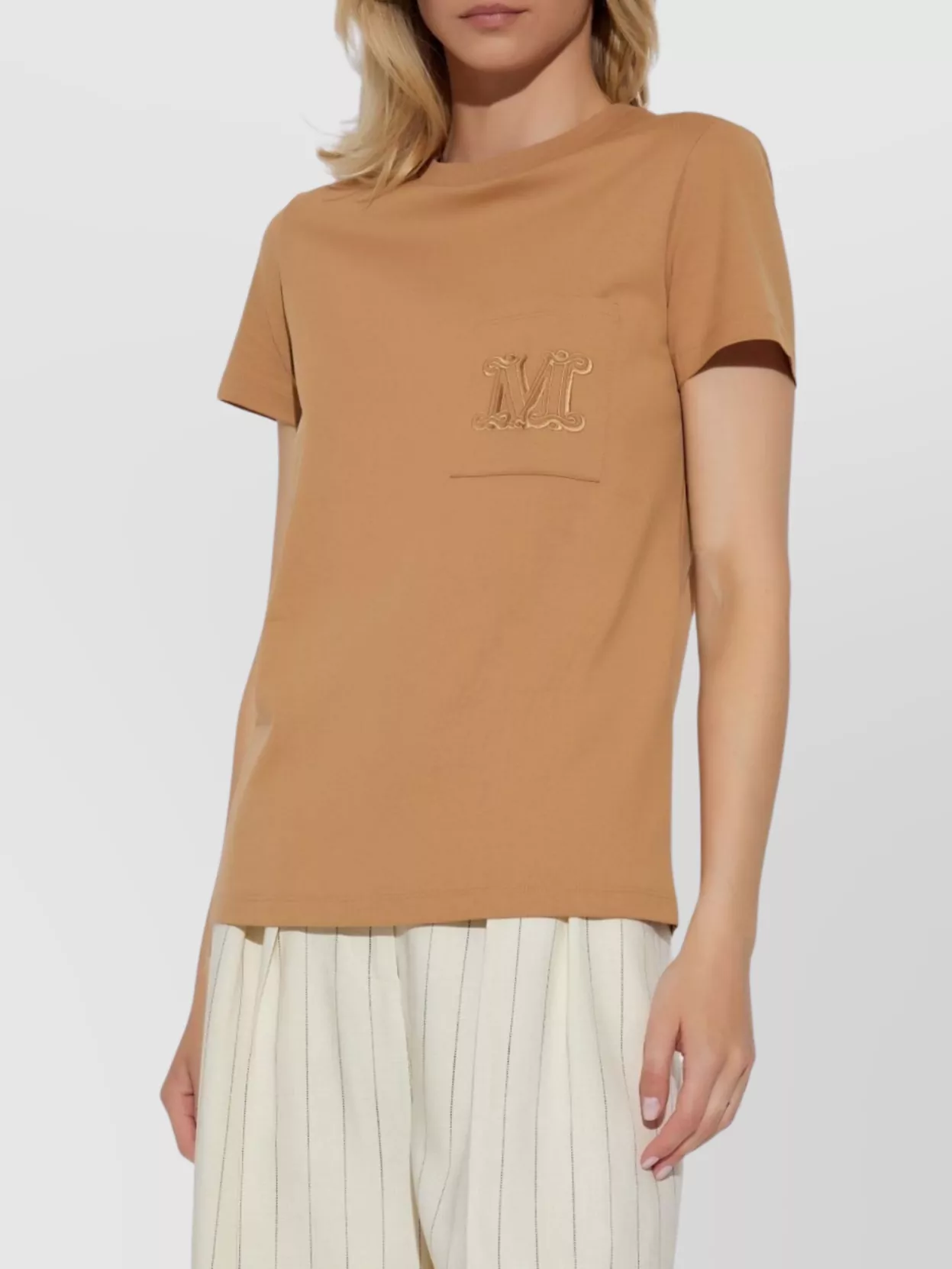 Max Mara Monogram Embroidered Crew Neck T-shirt In Brown