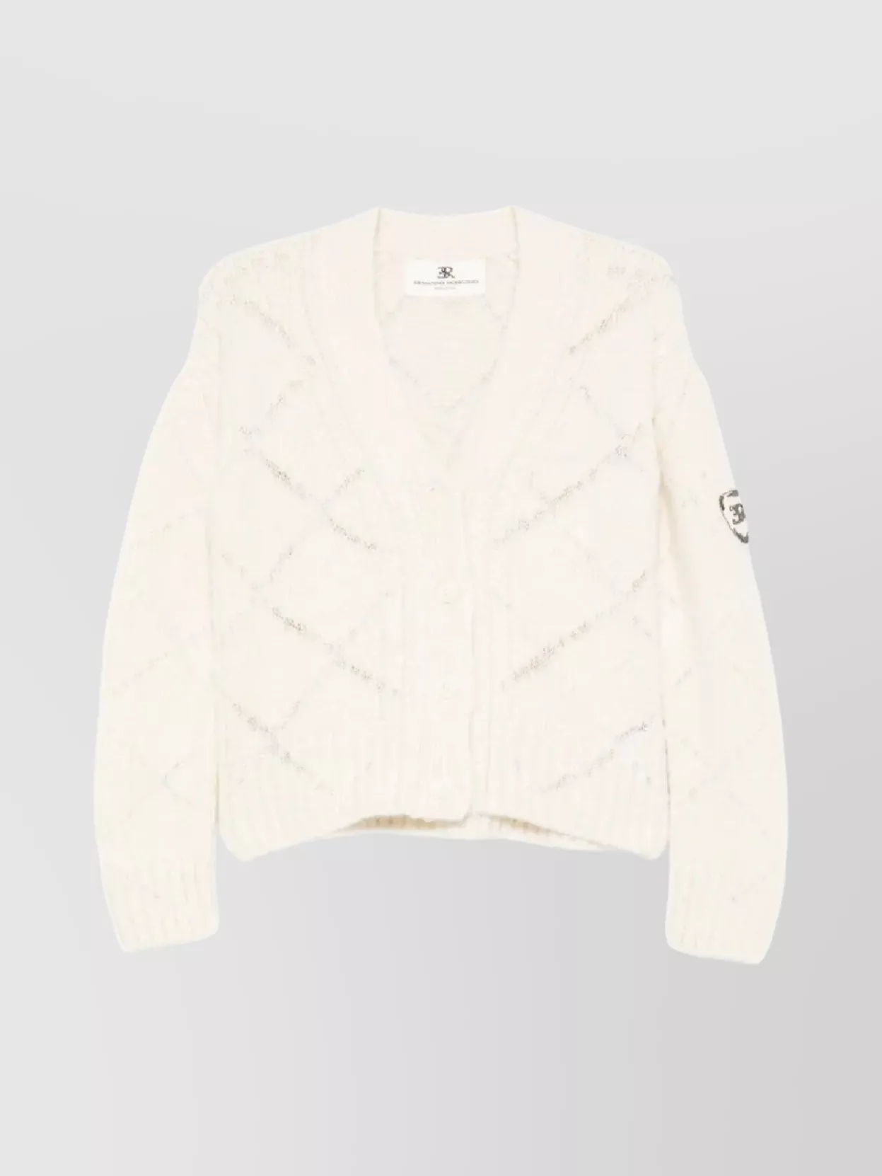 Ermanno Scervino Diamond Pattern Knit Cardigan With Ribbed Cuffs And Hem In Neutral