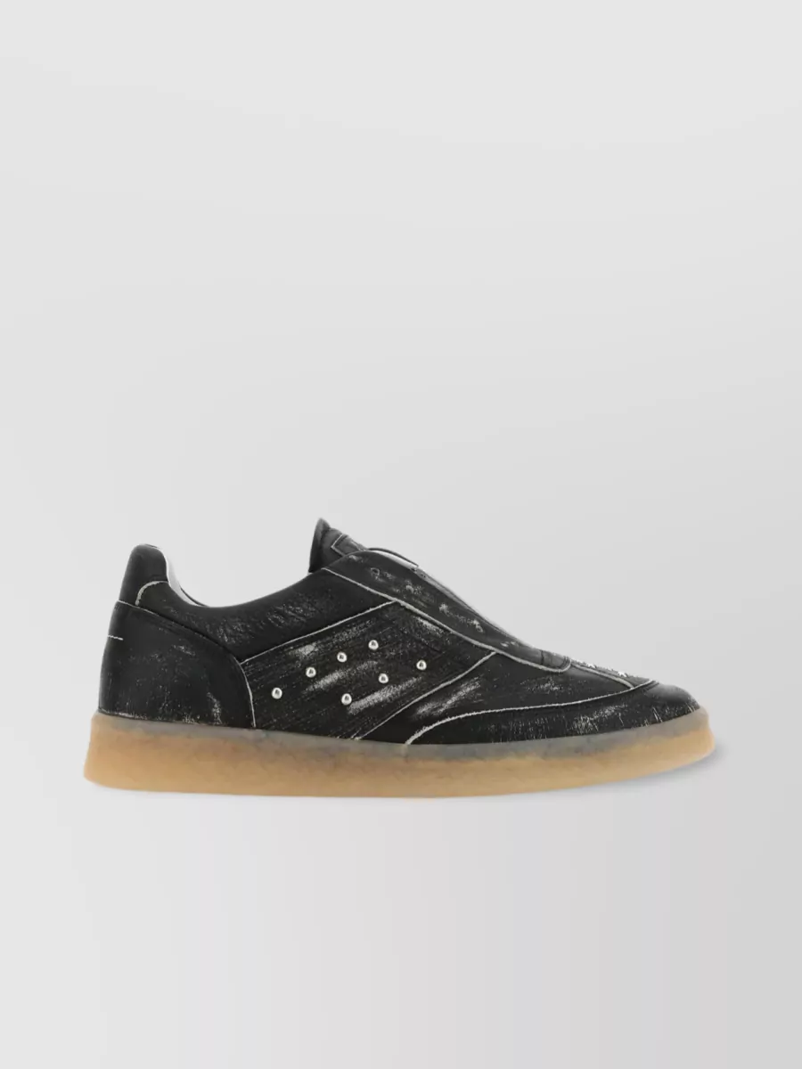 Shop Mm6 Maison Margiela Vintage Studded Leather Sneakers In Black