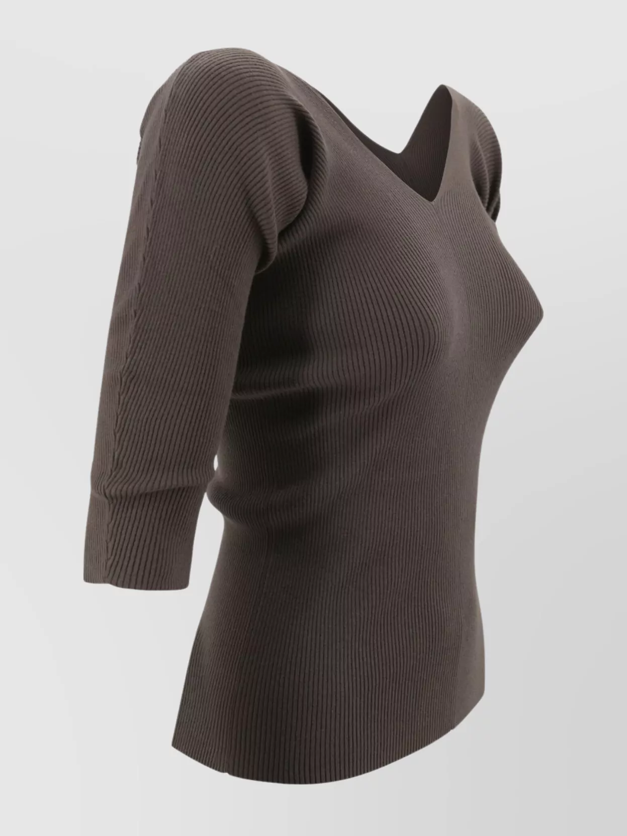 Weekend Max Mara Ribbed Knit Sweater Elbow-length Sleeves In Brown