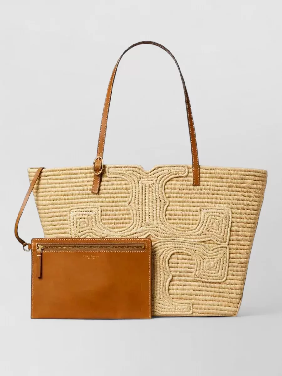 Tory Burch ella large raffia structured tote bag