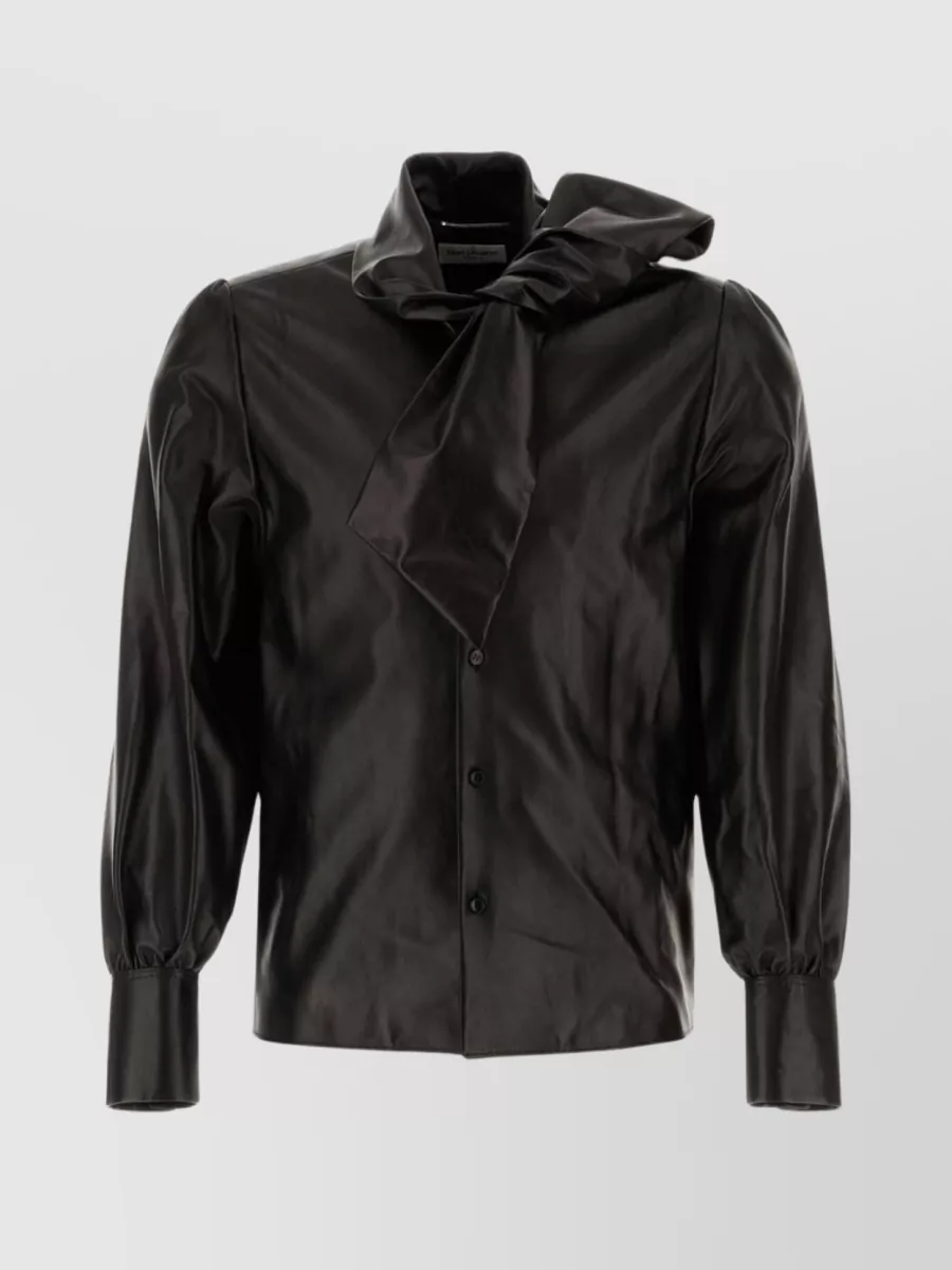 Shop Saint Laurent Cuffed Sleeves Leather Shirt In Black