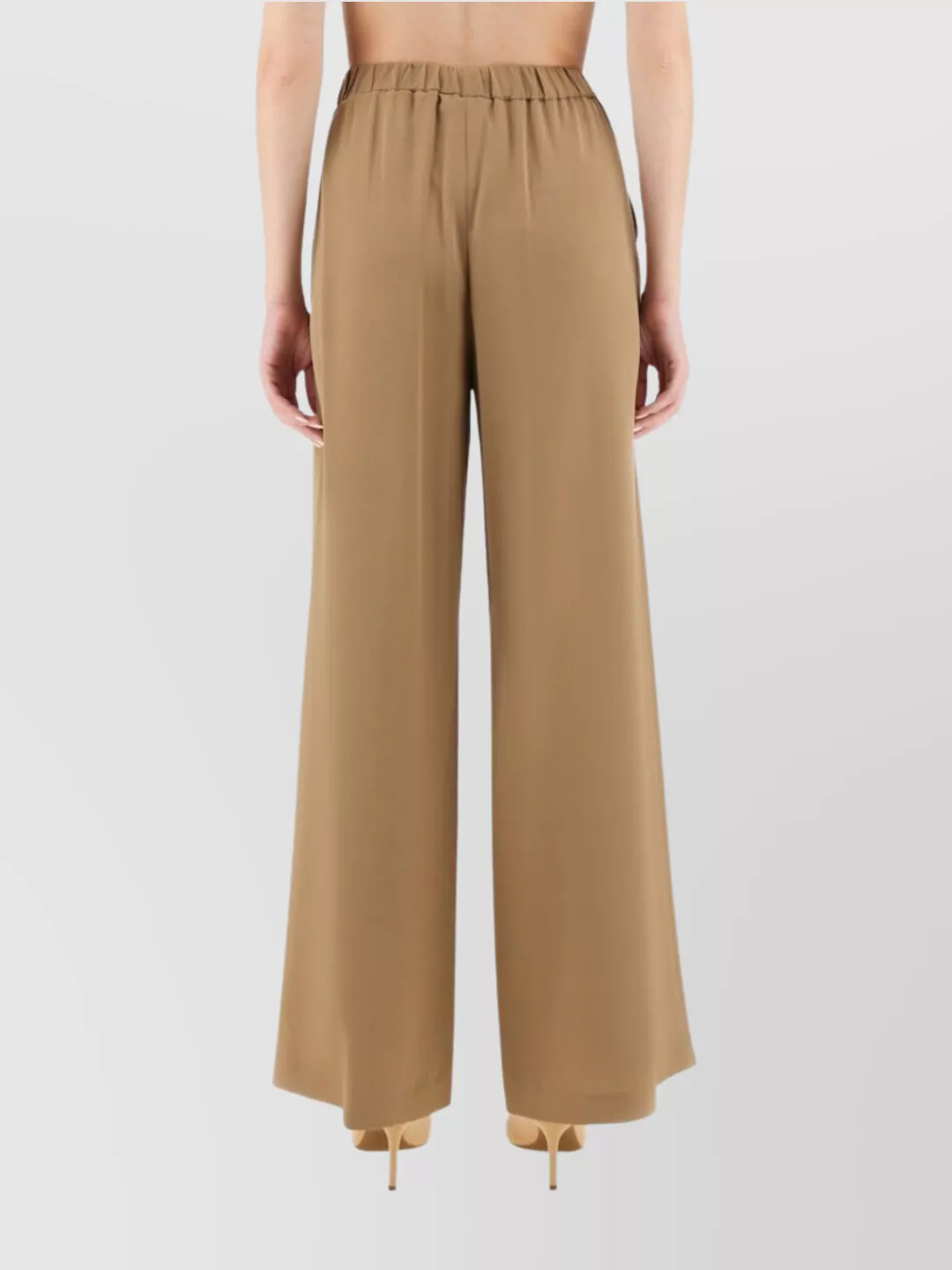 Max Mara Wide Leg Trousers Elastic Waistband Side Pockets In Brown