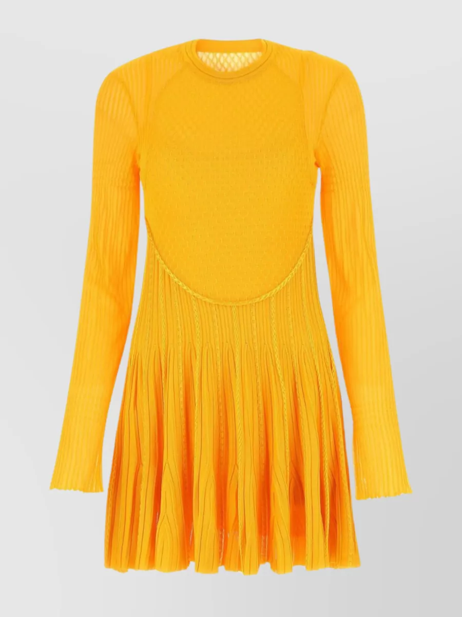 Shop Givenchy Mini Dress With Ribbed Texture And Pleated Skirt In Yellow