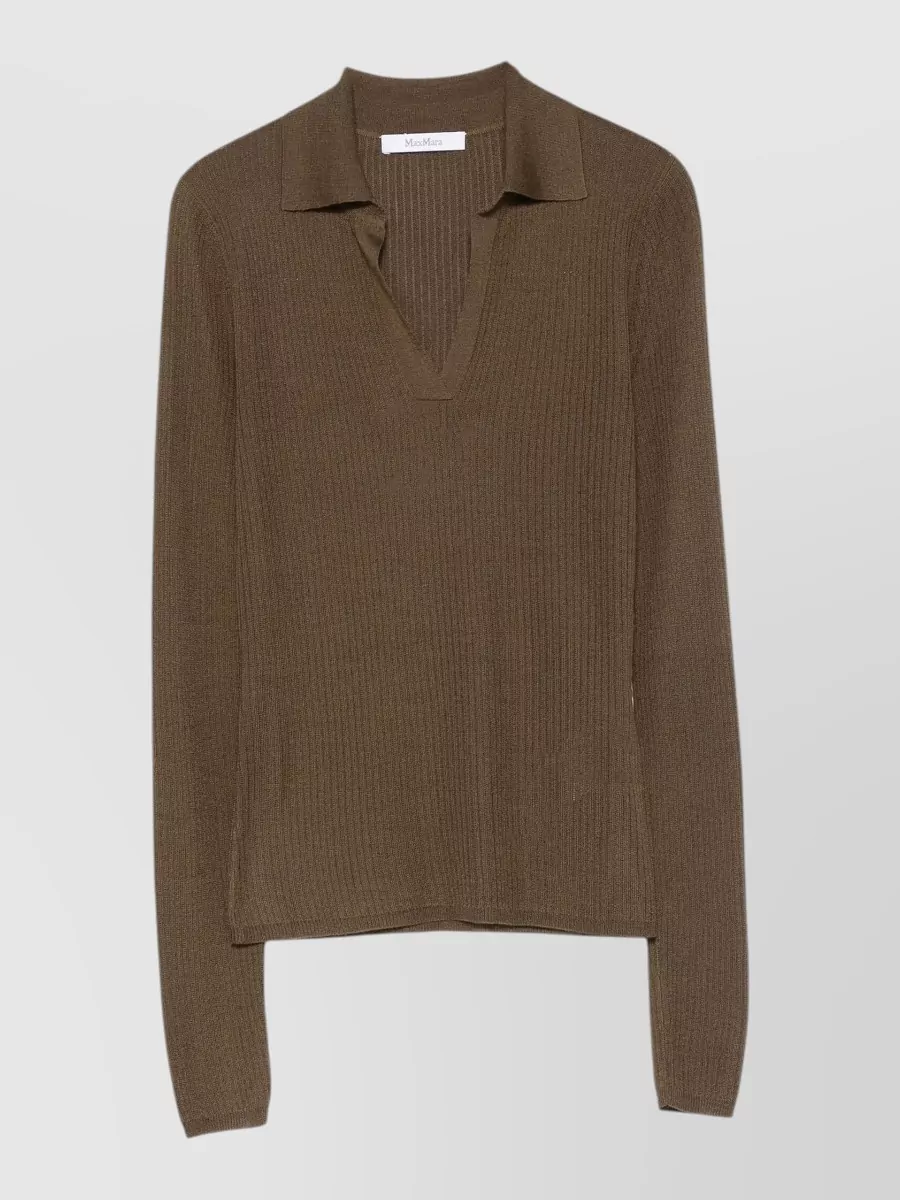 Max Mara Silk cashmere ribbed v-neck long-sleeve polo shirt