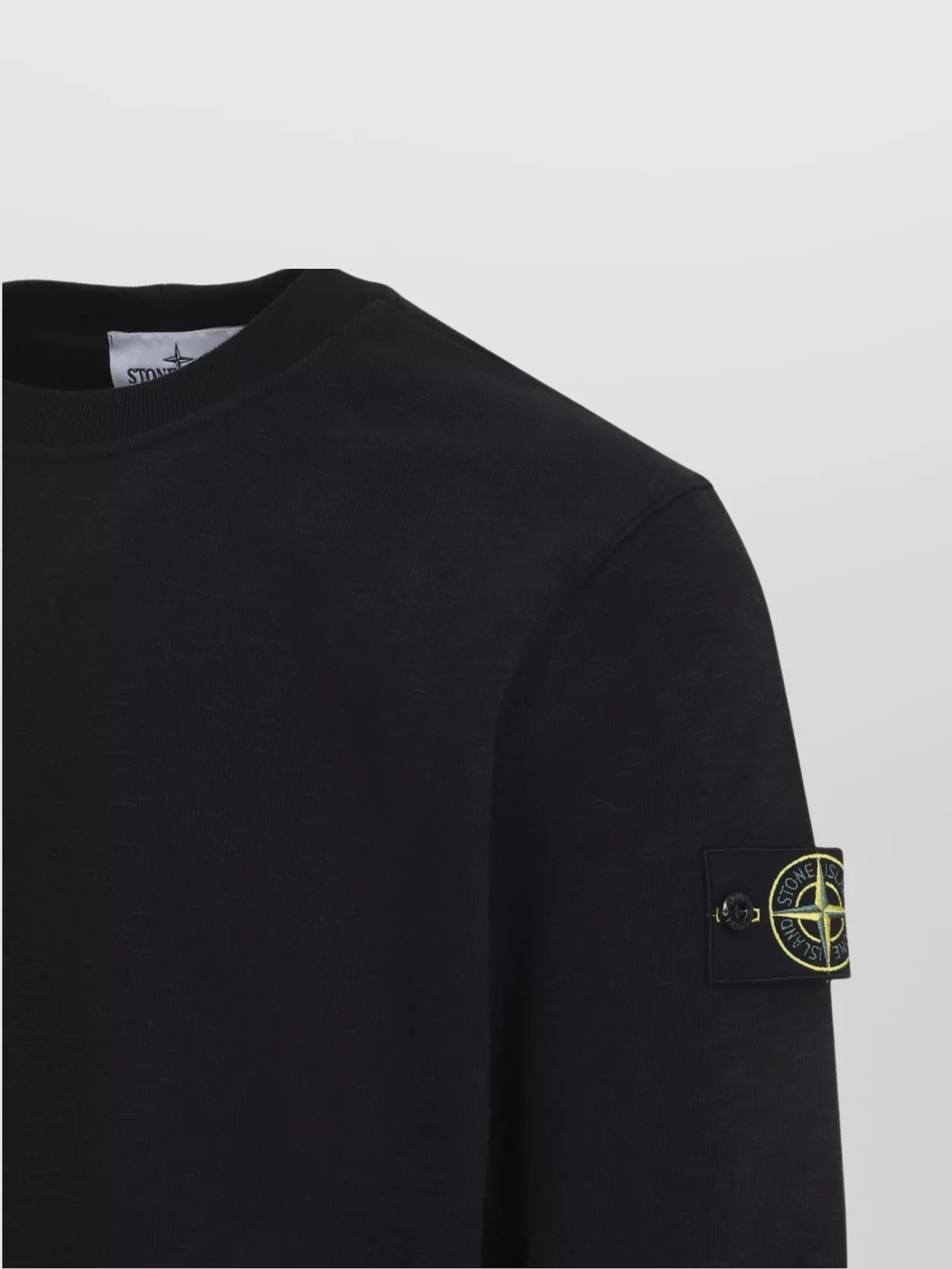 Stone Island Organic Cotton Crew Neck Long Sleeve Top In Black