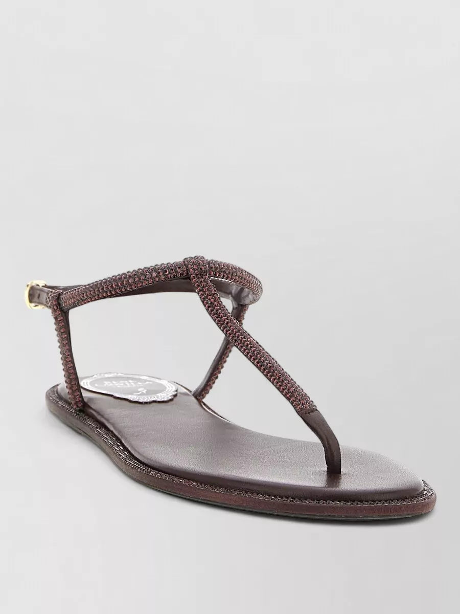 Rene Caovilla rhinestone embellished leather flip flop sandals