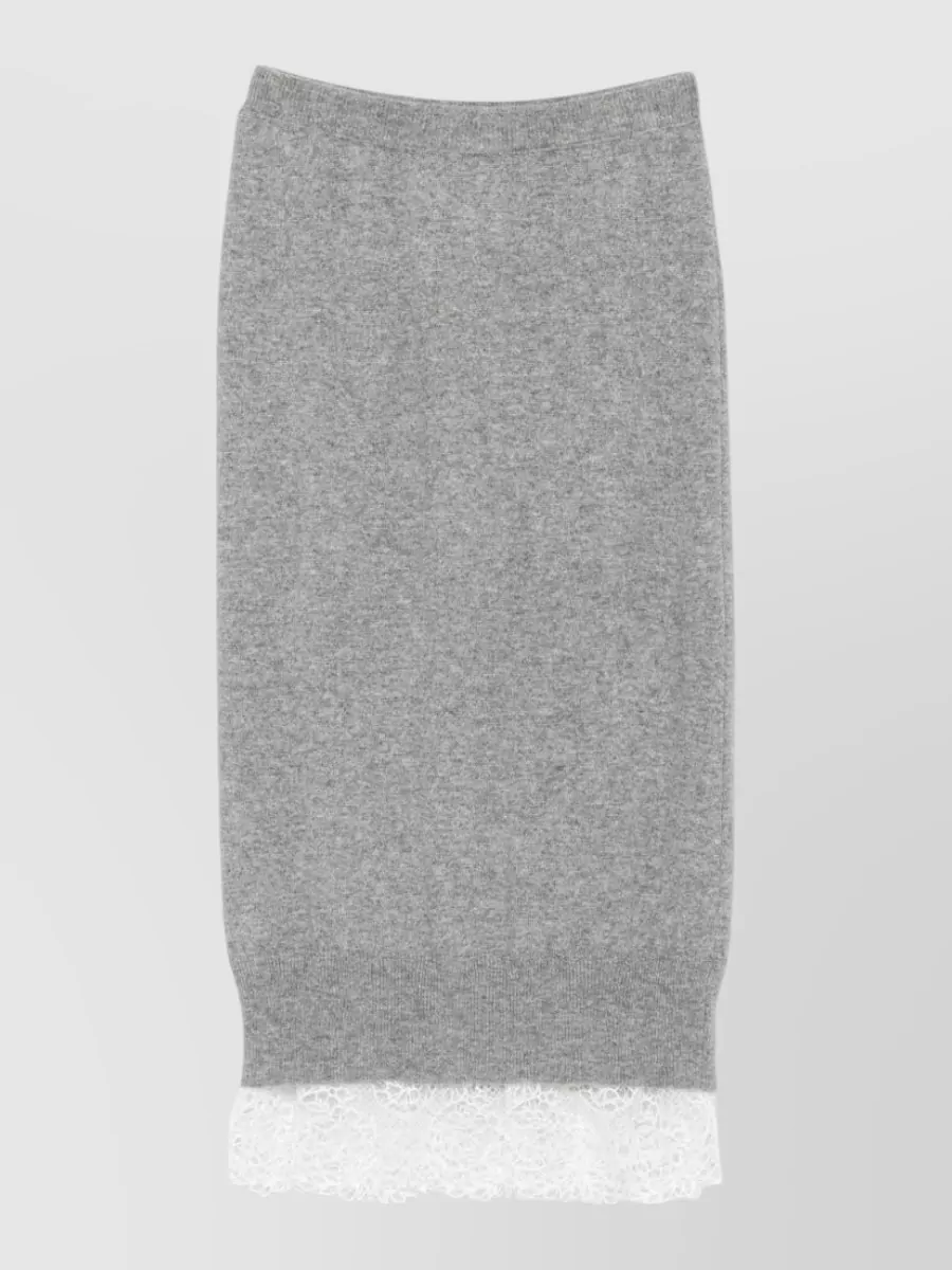 Ermanno Scervino cashmere knitted lace trim midi skirt