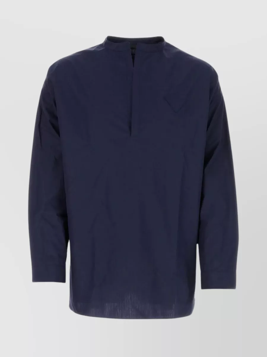 Shop Prada Mandarin Collar Oversize Poplin Shirt In Blue