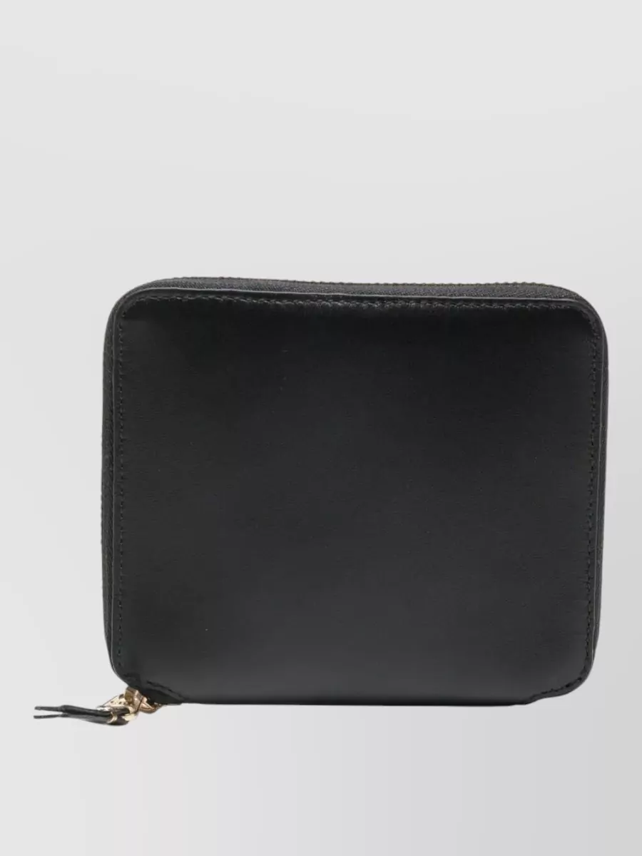 Comme Des Garçons Rectangular Leather Compact Wallet 125x105 Mm In Black