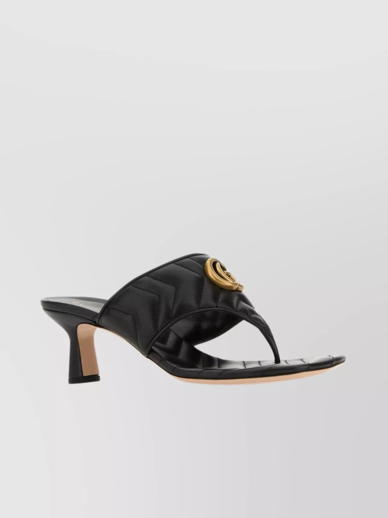 Shop Gucci Thong Mules Leather Metallic Accent