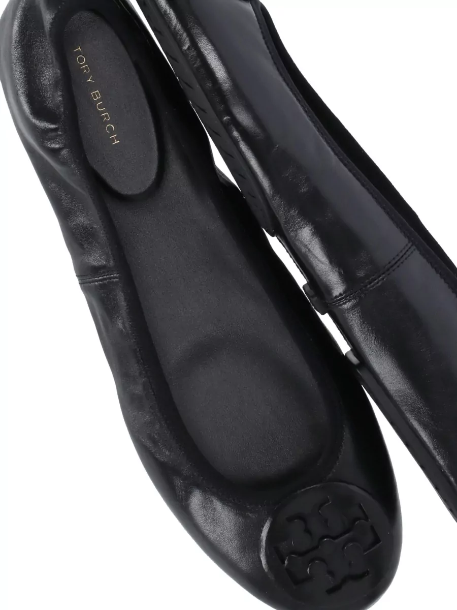 Tory Burch Leather Logo-Buckle Ballerina Flats