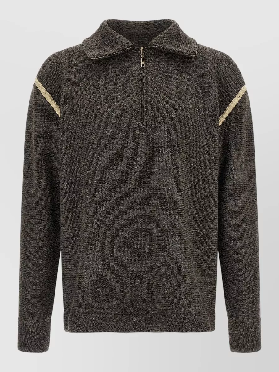 Maison Margiela Wool Ribbed High-Neck Quarter-Zip Sweater