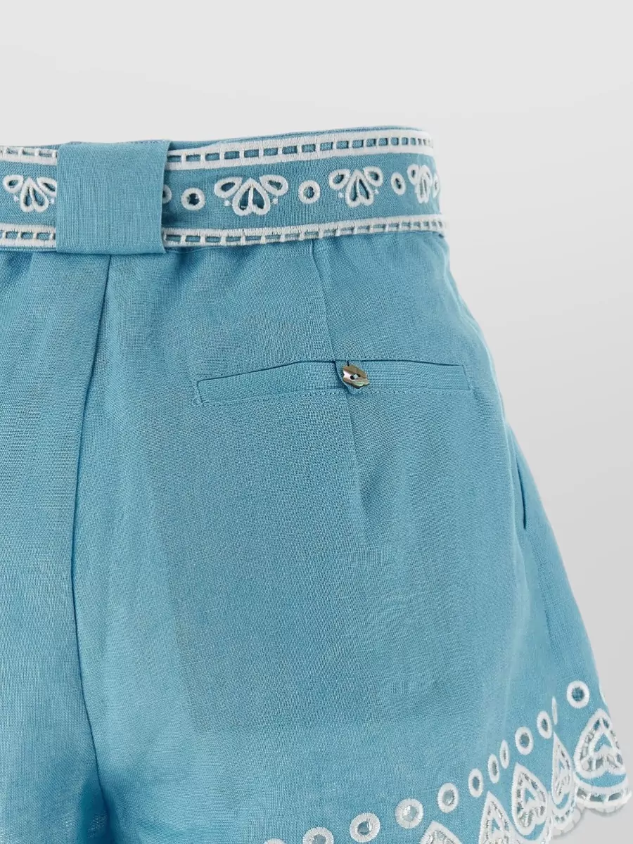 Farm Rio Linen Embroidered Straight-Leg Shorts