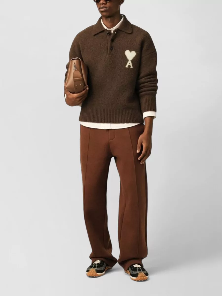 Ami Paris Alpaca Wool Ribbed Polo Sweater