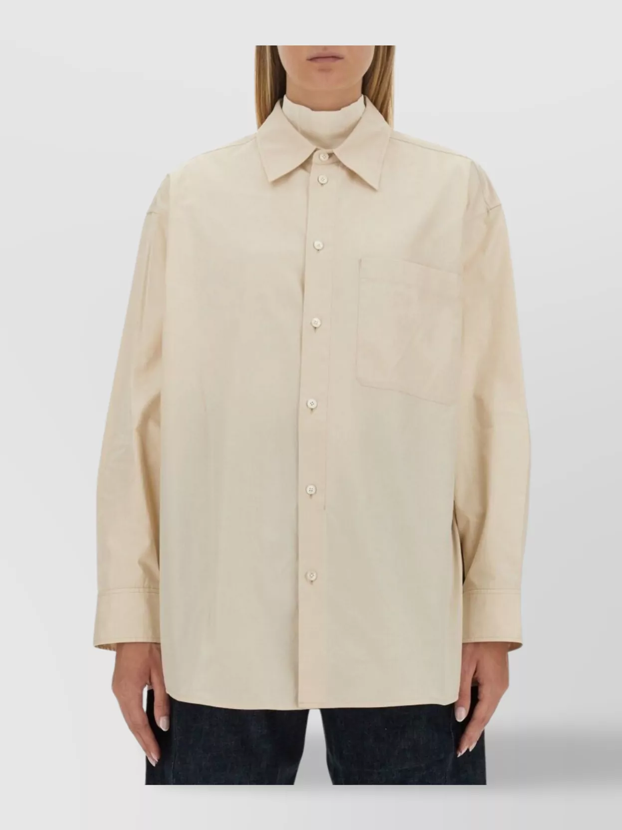 Lemaire Oversized Shirt With Chest Pocket And Long Sleeves In Neutral