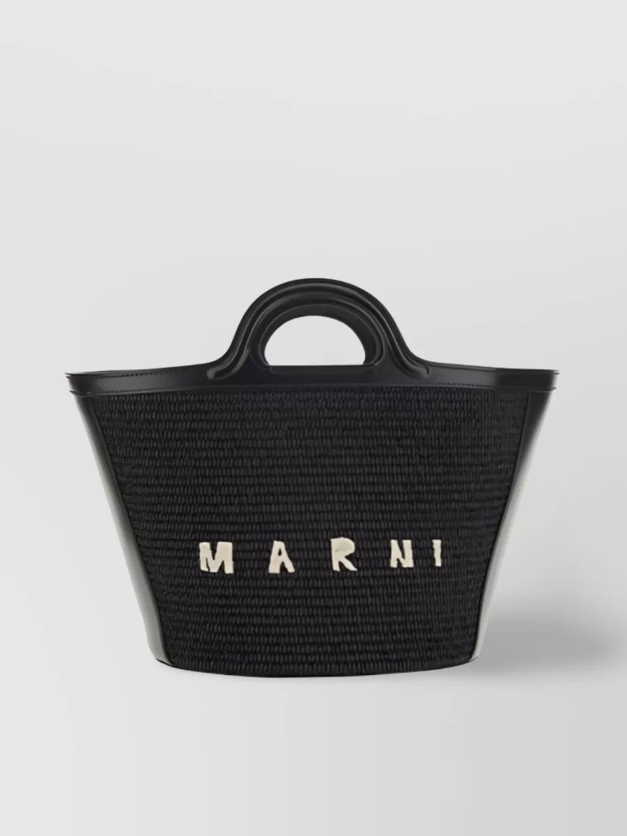 Shop Marni Woven Logo Tote Bag In Brown
