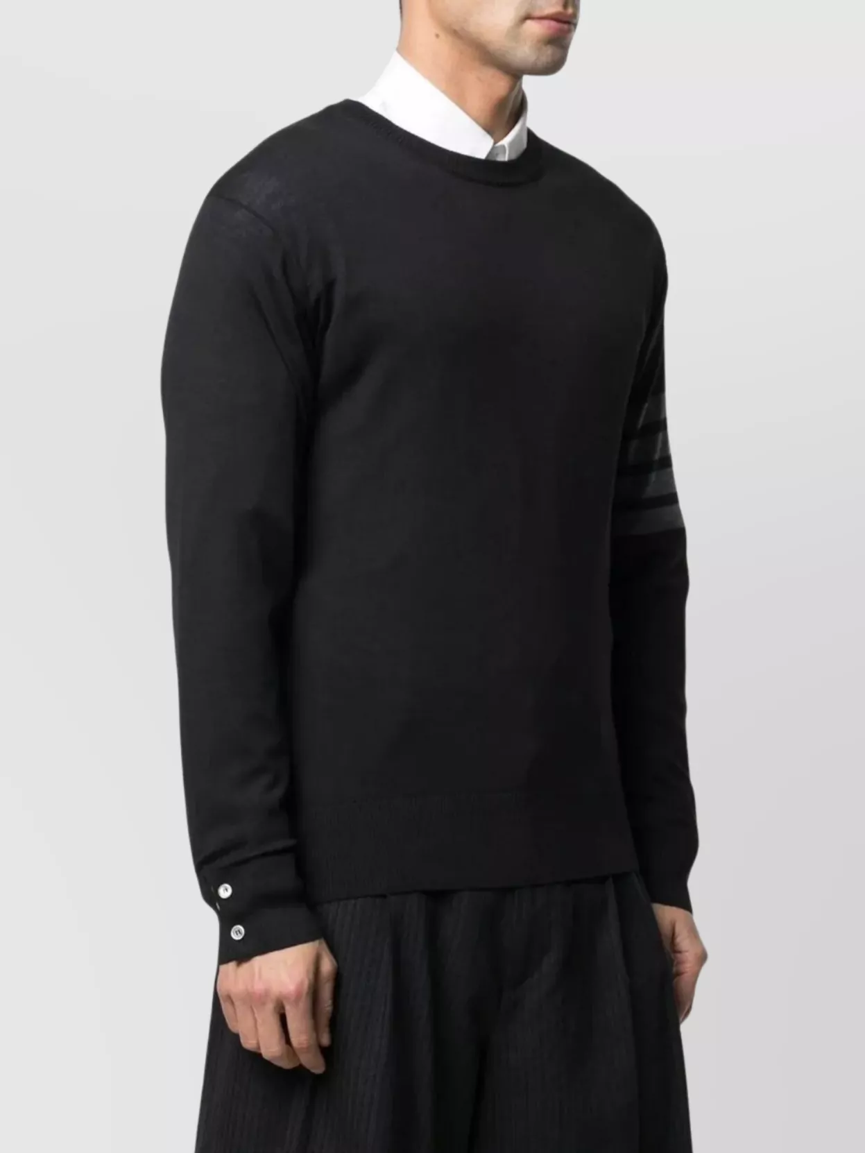 Thom Browne Crewneck Pullover With Striped Arm Detail