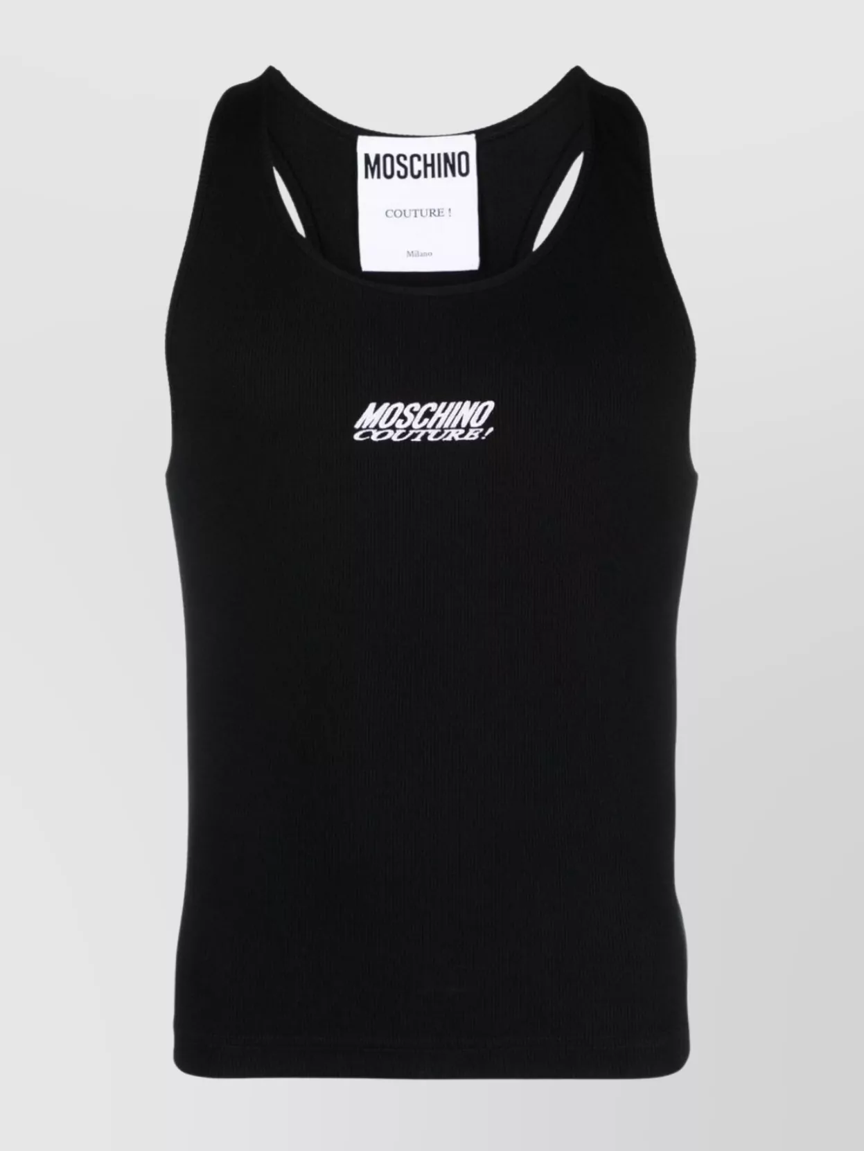 Shop Moschino Ribbed Sleeveless Racerback T-shirt In Black