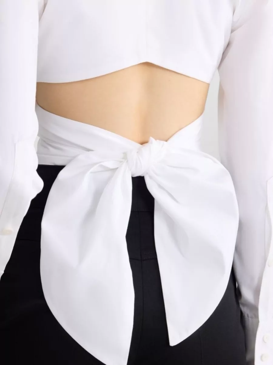 Patou Cotton Collared Long-Sleeve Knotted Cutout Blouse