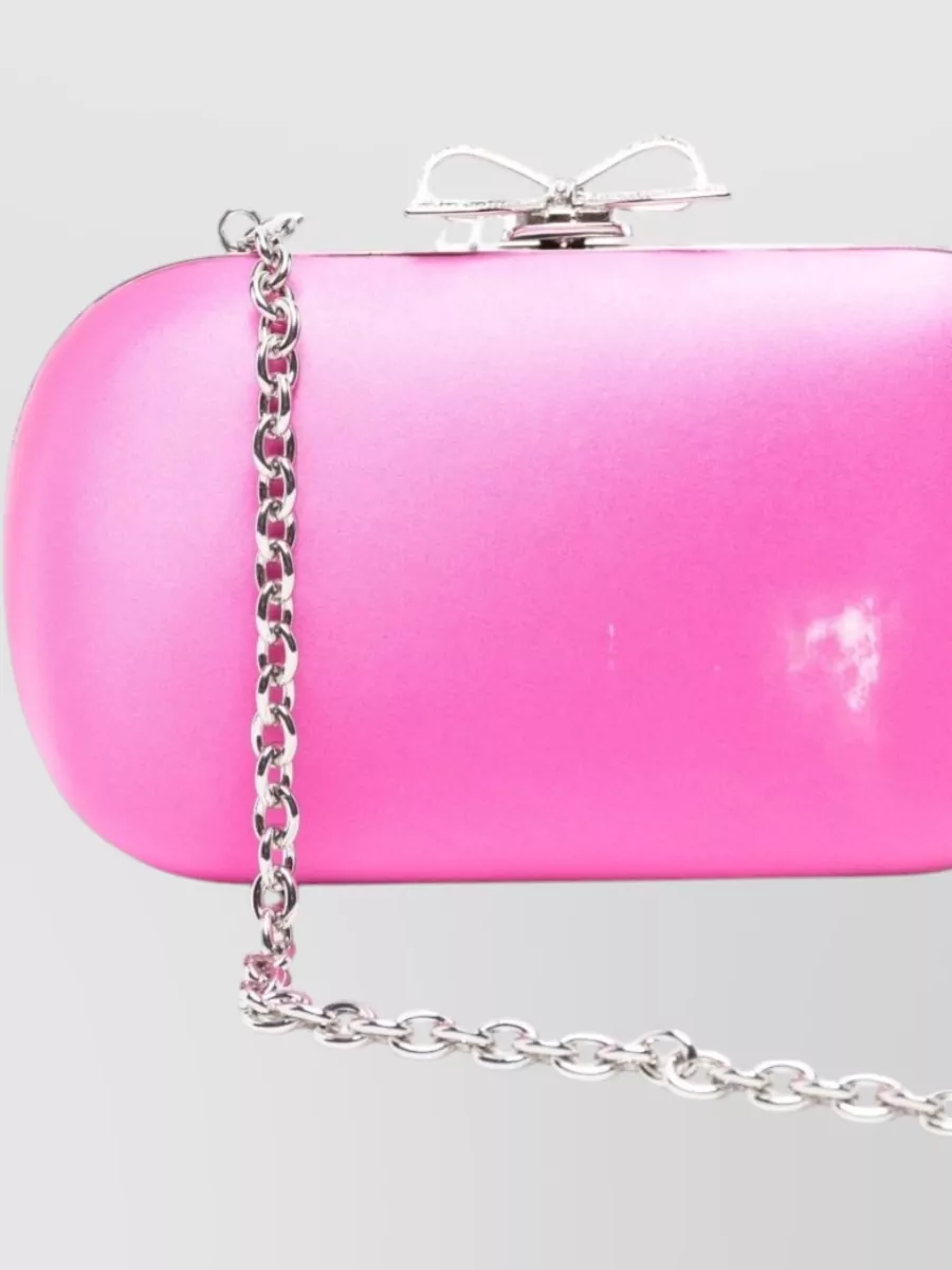 Self-Portrait The Bow Satin Crystal-Embellished Clutch Bag