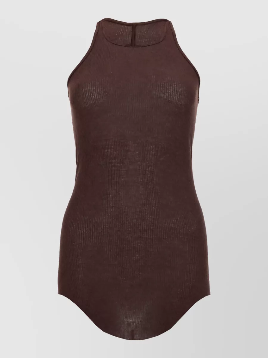 Rick Owens Ribbed Sleeveless Top High Neckline Fitted