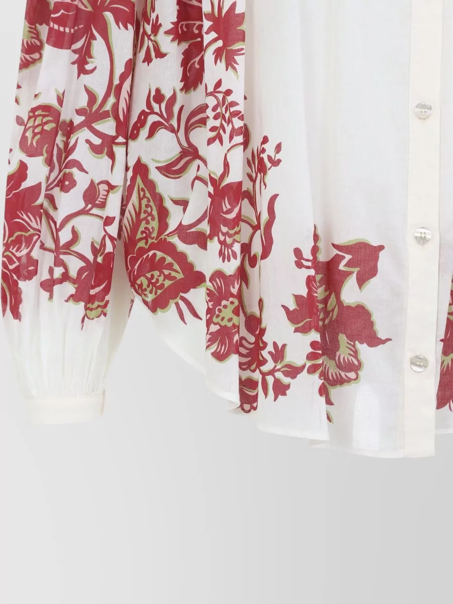 Etro Pleated Shirt Long Sleeves Band Collar Floral