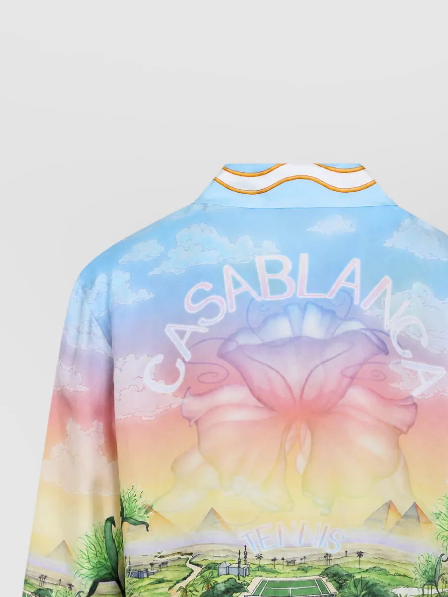 Casablanca Silk Printed Cuban Collar Long-Sleeve Shirt