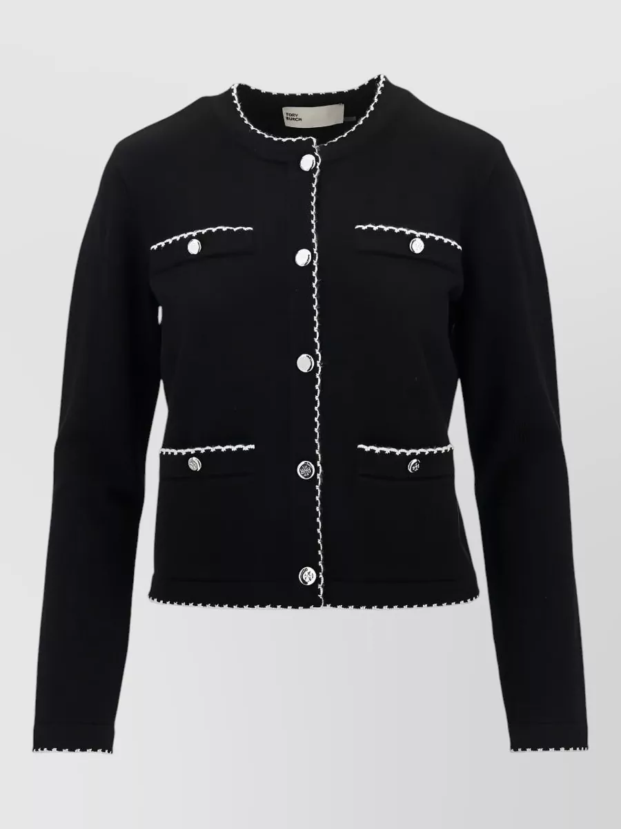 Tory Burch wool scallop trim cardigan