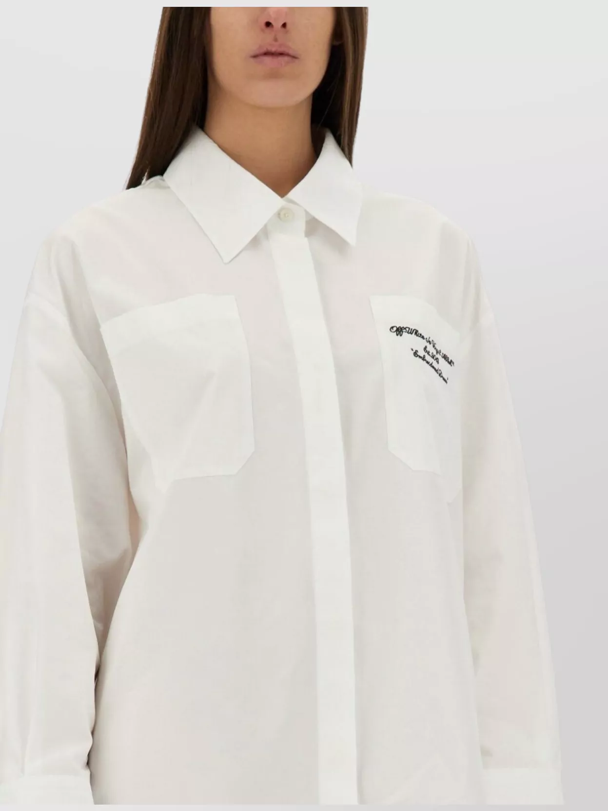Shop Off-white Cotton Oversized Shirt Embroidered Detail