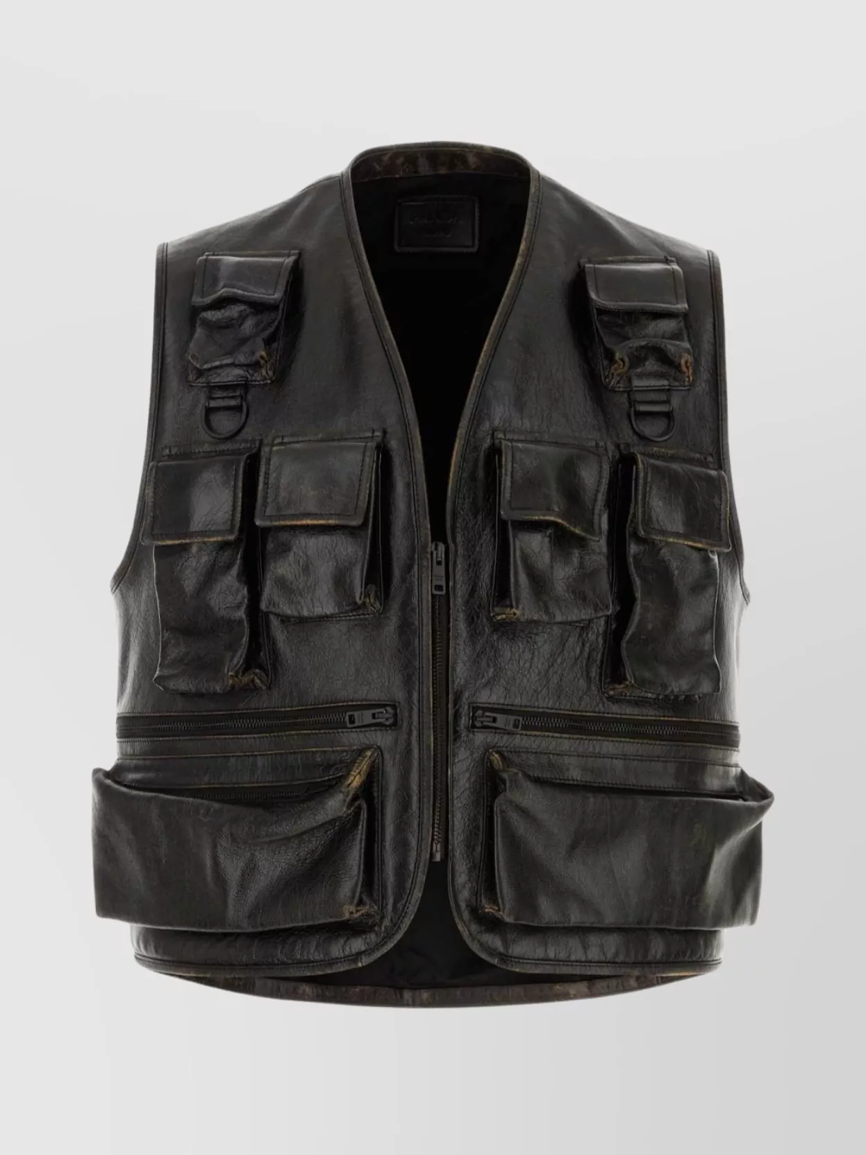 Shop Prada V-neck Leather Vest With Belted Waist