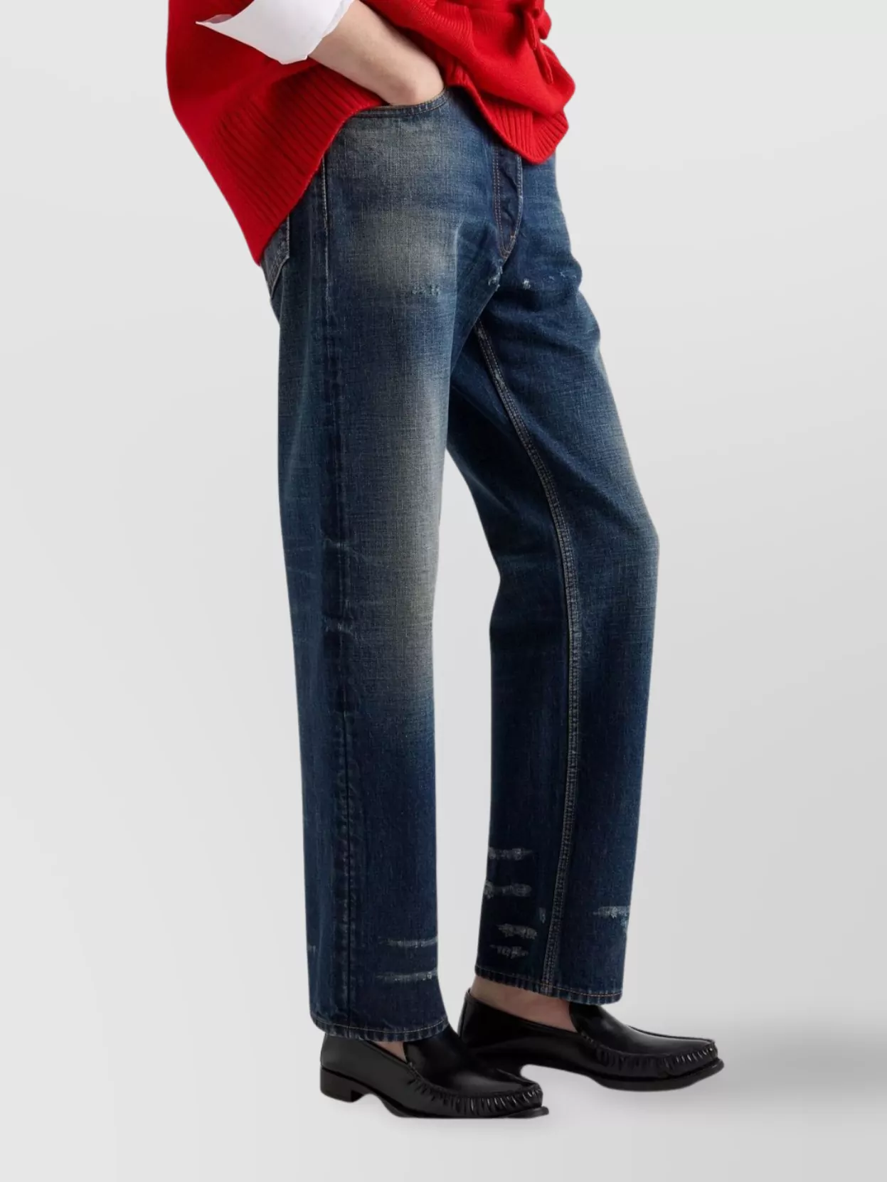 Prada Five Pocket Trousers With Distressed Faded Effect In Blue