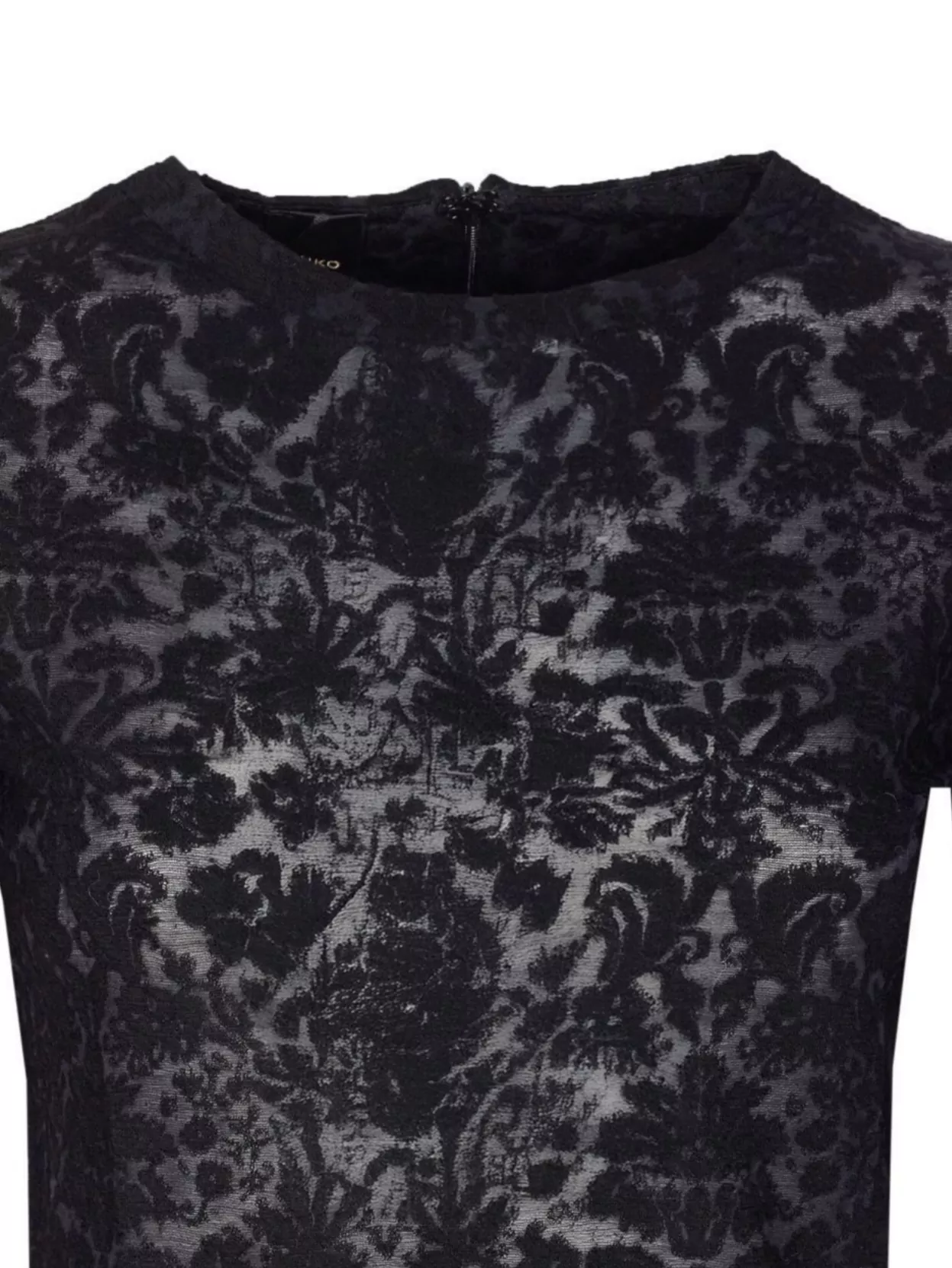 Pinko Sheer Lace Knit Crewneck Long Sleeve Top