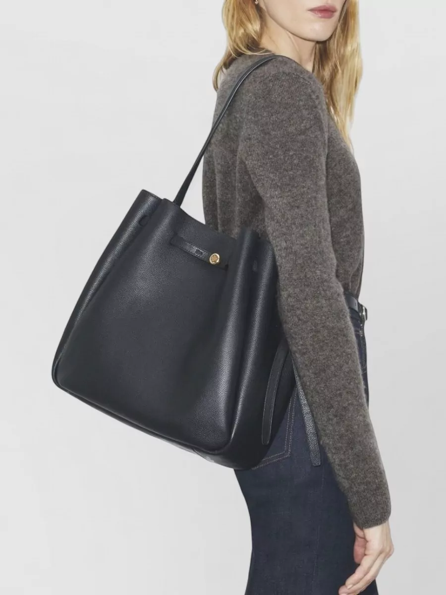 Tory Burch Large Leather Bucket Bag With Button Detail