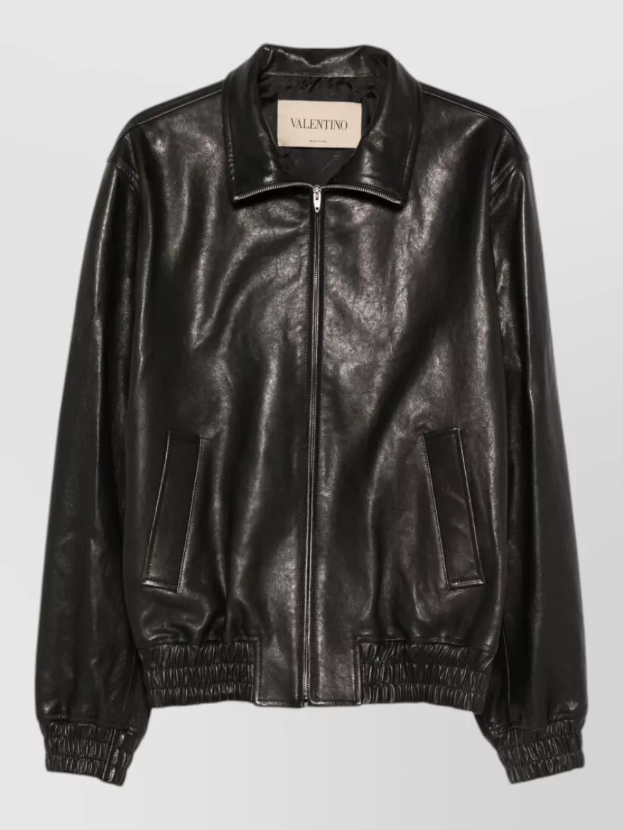 Valentino Garavani leather stand collar zip jacket