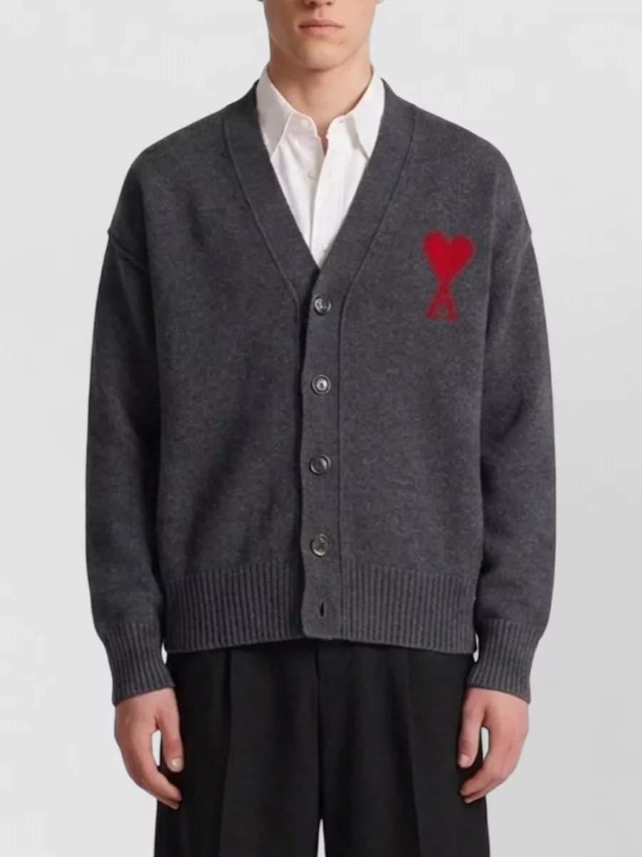 Ami Paris wool v-neck ribbed cardigan