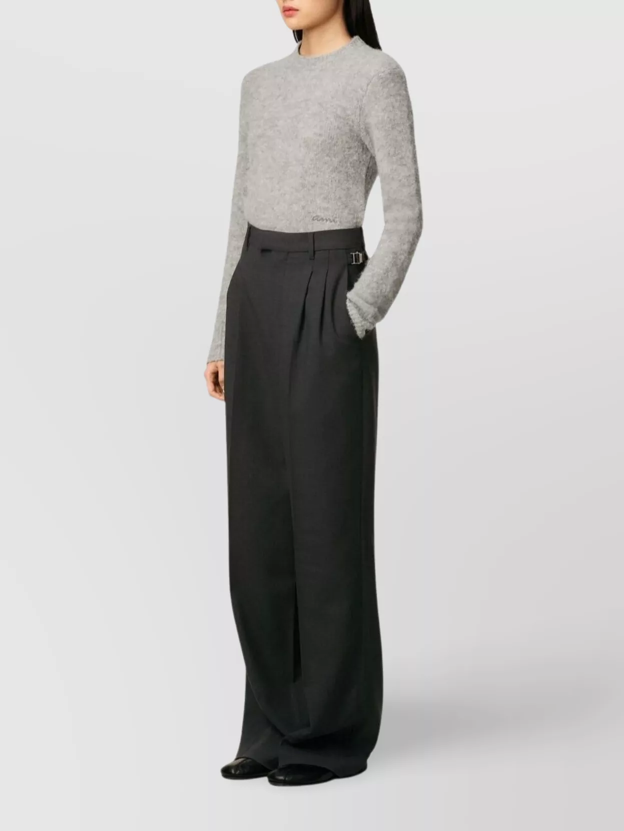 Ami Paris Wide-Leg High-Rise Trousers With Front Pleats